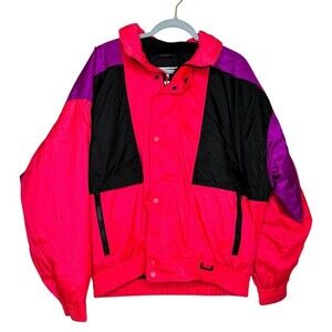 Vintage 1990s Solus Mens Ski Puffer Jacket Sz Large Jacket Neon Zip Nylon Vented